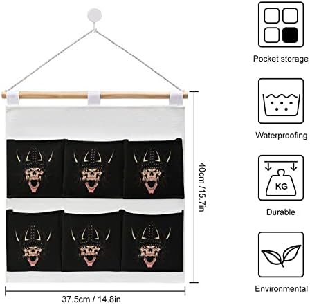 Viking Skull Graphic Wall Closet pendurado saco de armazenamento 6 bolsos algodão de linho sobre as bolsas organizadoras de porta para o banheiro do quarto