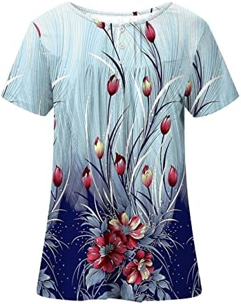 Camisas estampadas florais de verão feminina moda o pescoço plissouttunic tops para leggings camiseta de blusa de manga