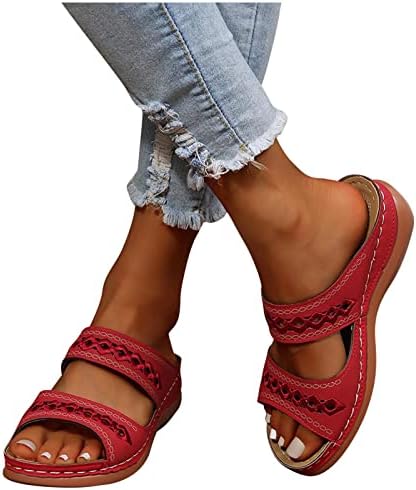 Slipper feminino do dia das mães Arco suporta Sandal Double Strap Sandálias Slides não deslizantes de couro falso