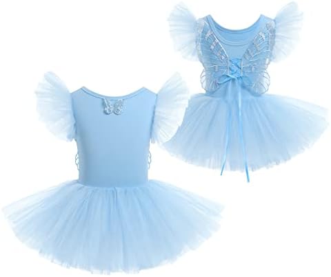 Odasdo Criança Crianças Meninas Meninas Vestido de Balé Flutter Sleeve Tutu Tulle Skited Leotard por 18 meses - 6 anos
