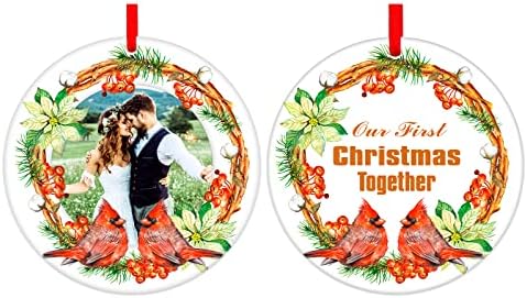 Waahome Picture Frame nosso primeiro Natal juntos Ornamentos 2022, nossos primeiros ornamentos de árvore de casamento de Natal, presentes