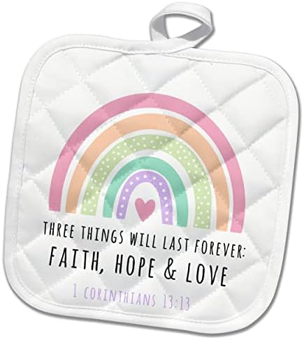 3drose Faith Hope and Love - Citação do verso da Bíblia - Rainbow colorido fofo - Potholders