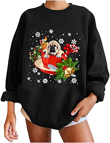 Christmas fofo cachorro gráfico Sweetshirts para mulheres de manga longa Tops de pullocatomia