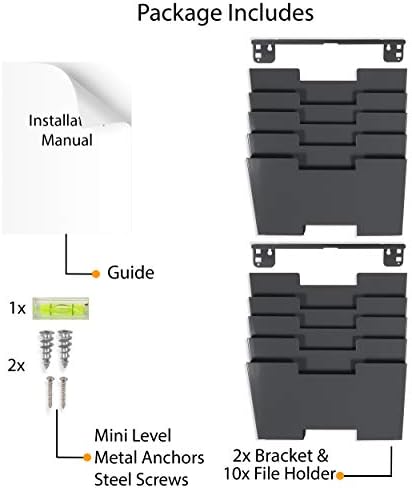 Montagem de parede cinza Aço de aço vertical Organizador Rack 10 Design modular seccional mais largo do que o tamanho da letra de 13 polegadas de 13 polegadas para organizar revistas de exibição de classificações e pastas