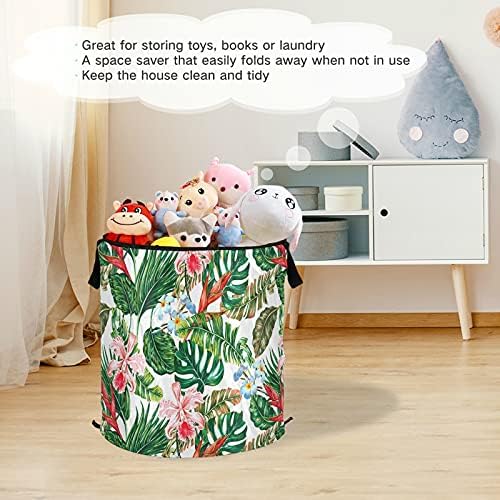 As folhas florais tropicais estão cesto de lavanderia com a tampa dobrável cesto de armazenamento cesta de lavanderia dobrável para o dormitório de dormitório hotel