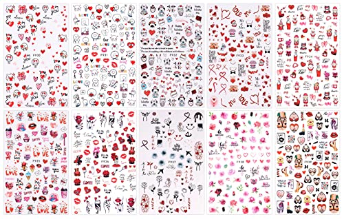 Jmeowio 10 folhas de dia dos namorados adesivos de arte adesivos de arte auto-adesiva pegatinas uñas suprimentos de unhas de unhas de prego design de design de decoração