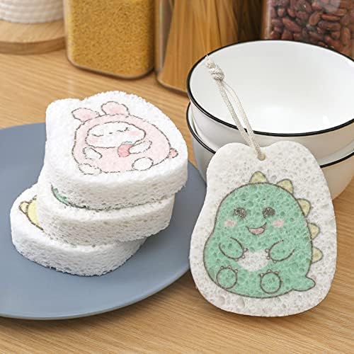 Esponjas de esfoliação definida para pratos de limpeza em casa Odor de cozinha não escreva desenho animado fofo de madeira compactada lenços de esponja de polpa