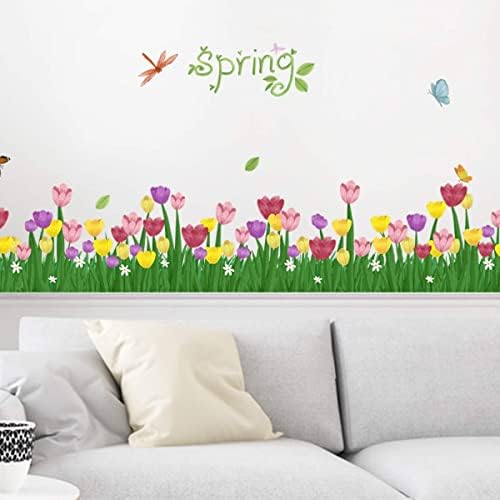 Decalques de parede de tulipa de primavera Gordura de grama flor Os adesivos de parede removíveis Diy Peel e Stick Art Murais para a sala de aula quarto quarto quarto sala de estar decoração de banheiro de cozinha de cozinha