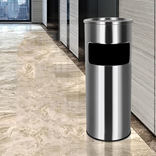 Latas de lixo Ditudo lixo pode lixo de aço inoxidável pode grande lata de lixo comercial de hotel comercial com elevador ancente de elevador cinzeiro bucket shopping de camada dupla rodada/prata