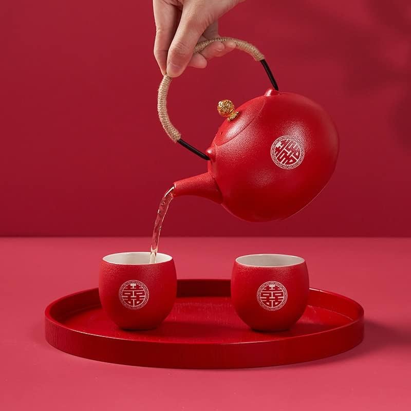 Gretd Ceramic Tea Pote Pote doméstico Pote de chá e xícara conjunto de casamentos chineses Presentes de teaware vermelho