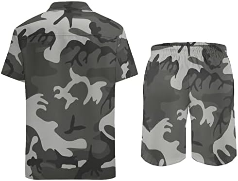 Baikutouan cinza camuflagem masculina de 2 peças de camisa havaiana ternos casuais botão solto no topo e roupas de