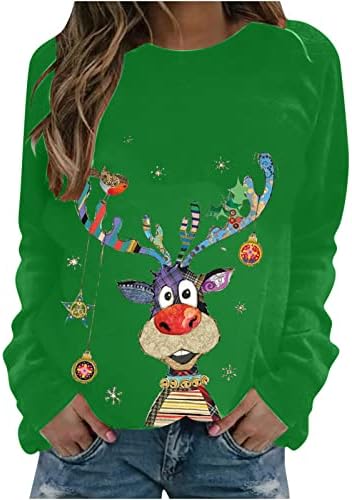 Moletom de Natal para mulheres Prinha de rena fofa Casual Casual Longe Longa Manga Longa Crewneck Tops Tops Camisão de suéter de Natal