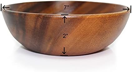 Wrightmart Wood Bowl, conjunto de 4 tigelas para alimentos, saladas, massas, cereais, nachos, batatas fritas, misturas de trilha e nozes, conjunto de refeições e saques de acácia duráveis ​​rústicos, 7 ”de diâmetro