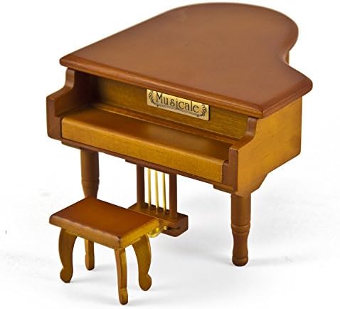 MusicBoxattic Incredible Wood Tone Réplica em miniatura de um piano de cauda de bebê com bancada - muitas músicas para escolher - Valsa