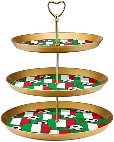 3 Placa de fruta de cupcakes de 3 camadas de sobremesa Plástico para servir suporte de exibição para casamento de aniversário Decorações de chá de chá de chá de bebê redondo, bandeira de futebol esportiva da Itália Bola de futebol esportivo