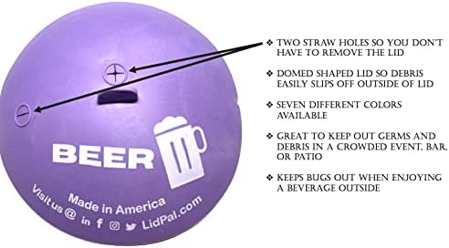 Lidpal Beer Protective Lid - Shields Beverage de insetos, germes e detritos - cristas no interior - forma abobadada - dois orifícios