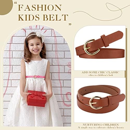 6 Pacote infantil cinturões de couro meninas cor de cinto de cinto magro cinturões cinto cinto com o anel fivela, 6 cores