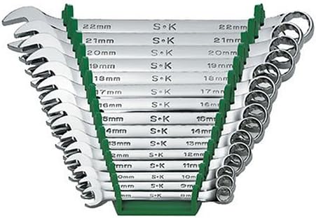 SK Ferramentas Profissionais 86255 15 peças 12 pontos Fraccional Longa Longa Combinação Longa Conjunto-Superkrome Finish, conjunto de 15 chaves cromadas feitas nos EUA