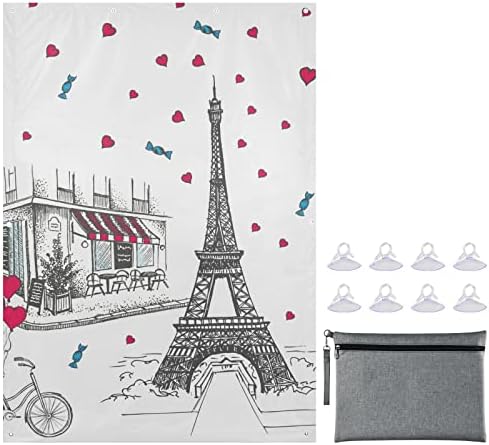 MCHiver Paris Bike Love Heart Blackout Cortinas com copos de sucção Tons de blackout portáteis para janelas cortinas de