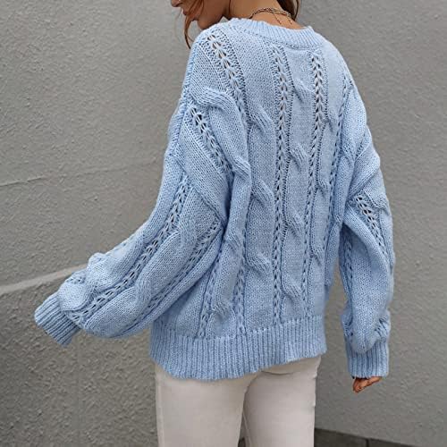 Sweater do coração feminino etono e inverno sólido pescoço redondo de manga comprida malha pullover puxar sobre suéteres