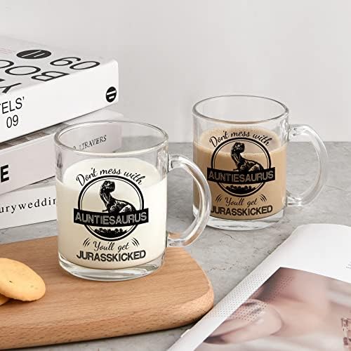 Futtumy Tia Presentes, não mexa com a caneca de café de vidro da tia, caneca engraçada de tia dinossauro para mulheres