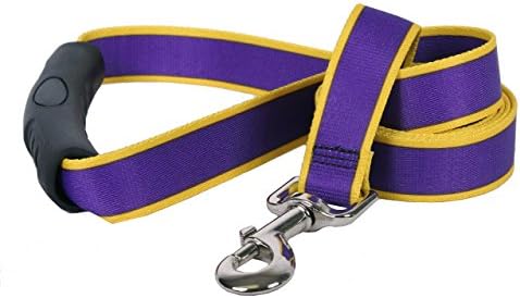 Projeto de cão amarelo Sterling Stripes roxo e trela de cachorro com conforto Handel-Grip-Extra-Small-5/8 e 5 '