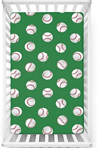 Mini-berço com tema de beisebol, lençóis de berço, lençóis mini berços portáteis Ultra Material Baby para meninas meninas, 24 “x38”, rubi verde e branco