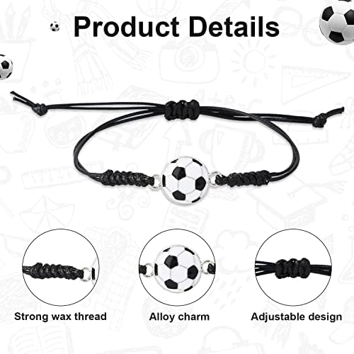 Pulseiras de futebol de 24pcs, pulseira de charme de futebol ajustável pulseiras trançadas de corda com festas de festas de