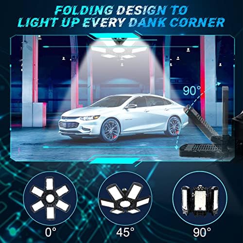 BNSELT 6 pacote 185W Luzes de garagem LED, 18500lm Luzes de garagem deformável LED LED LED com 6+1 painel, 6500k Daylight Foldable Garage Led Light Lights E26/E27 para garagem, workshop, porão