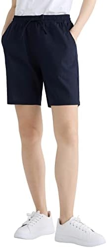 Weintee Women's 7 polegadas de linho shorts com bolsos