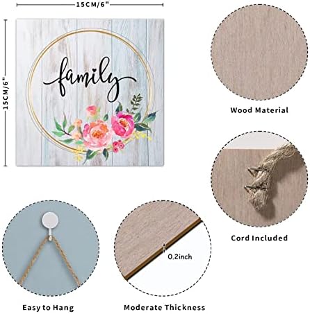 Alioyoit Wooden Sign Family Floral Wreath and Flores