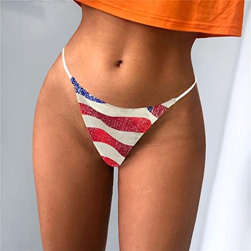 Mulheres sem costura tanga G-S-Scorrer Gorda baixa Micro-Backiny Bikini Panties No Show Patriótico American Florma Prind Roupa