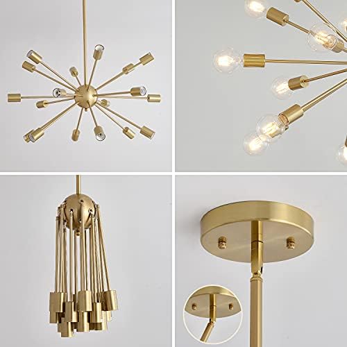 Jklx lustres Sputnik de meados do século 18 luzes, luminárias de luminária de luminária de teto de montagem semi-rubor com lâmpadas de suspensões industriais para sala de estar para sala de estar de jantar, ouro （lâmpada não incluída）
