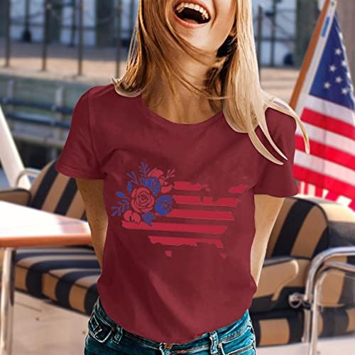 Miashui t camisetas femininas comércio exterior europeu e americano Dia de independência imprimindo casual rount round camiseta da mulher