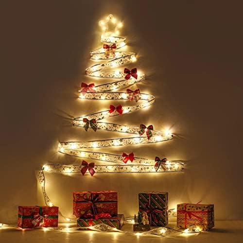 Luzes de Natal de PopleveCard, Fita de 16,5 pés 50 LED, 5m Ribbon Golden Luzes de Natal Bateria Ribbon Luzes de Natal da árvore de