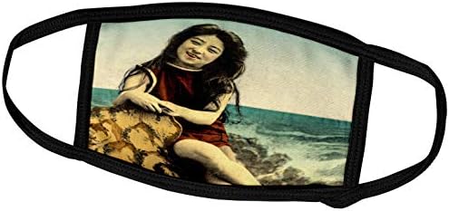 Cenas de 3drose dos escorregadores de lanterna mágica anteriores - Vintage Japan Bathing Beauty at Beach Hand tingido Magic Lantern Slide - Máscaras faciais