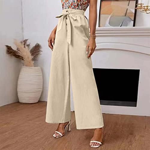 Wybaxz 2023 calça palazzo de verão para mulheres calças de linho de algodão liso para mulheres cintura elástica Mulheres calças largas