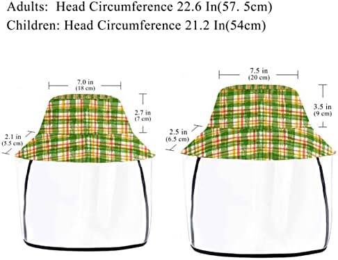 Chapéu de proteção para adultos com escudo facial, chapéu de pescador anti -sun tap, grade de xadrez de treliça verde da primavera