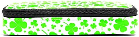 Background Green Clover 84x55in Saco de caneta de lápis de couro com bolsa de artigos de papelaria com zíper duplo