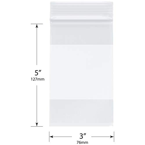 Plymor Zipper Reclosable Sacos plásticos com bloco branco, 2 mil, 3 x 5