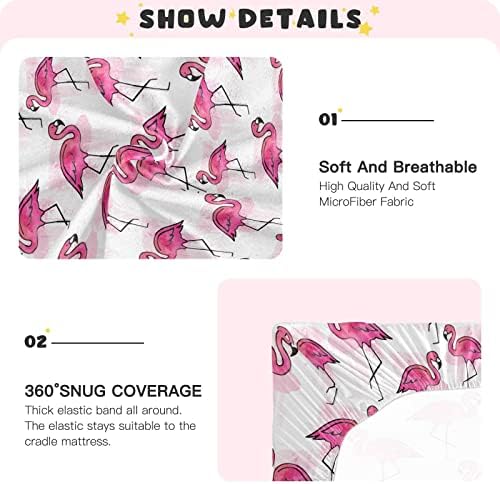 Lençóis de berço de flamingos rosa para meninos pacote meninas e tocam lençóis mini lençóis de berço respiráveis ​​folhas de berço para berços padrão e colchões de criança lençóis de berço para bebês meninos, 39x27in