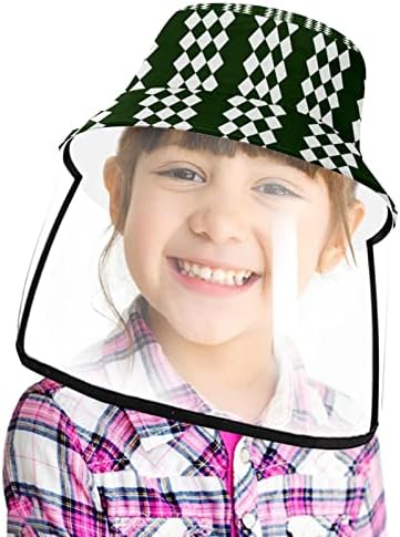 Chapéu de proteção para adultos com escudo facial, chapéu de pescador anti -sun tap, diamante clássico verifique Argyle parte branca preta