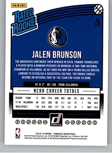 2018-19 Donruss 179 Jalen Brunson Dallas Mavericks Cartão de basquete novato