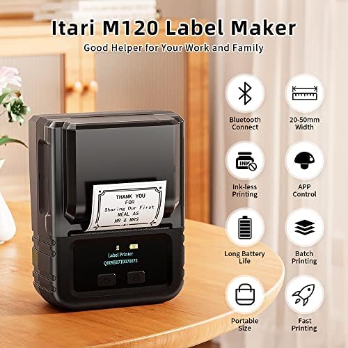 Fabricantes de etiquetas ITARI M120, impressora de etiquetas, impressora térmica portátil Bluetooth para código de barras, roupas,