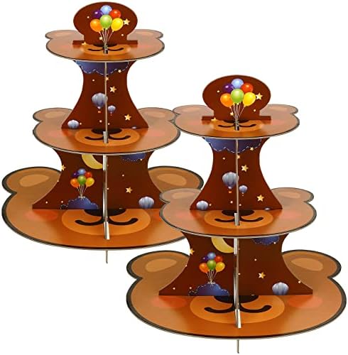 2 conjuntos Urso Baby Stand Stand Round Display Torre Urso Tema Cupcake Porte da xícara Bolo Stand 3 Sobessert Stand para chá de bebê Decaras de casamento de Natal Decorações de festas de casamento