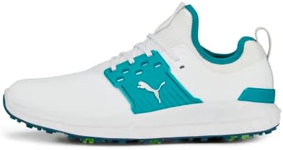 Puma Golf Men's Ignite Articulate Golf Sapato, Puma White-Puma Silver-Green Lagoon, 7