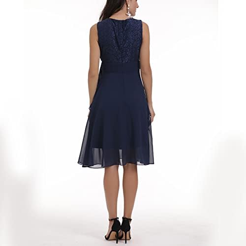 Coleção de cor de cor sólida da moda Coleta de cintura Burst Stitched Lace Retro Grande Dress Slim Dress