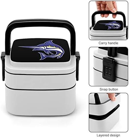 Marlin Fish Bento Box Dupla Camada All-In-One Compurador de almoço empilhável com colher para viagens de trabalho de piquenique