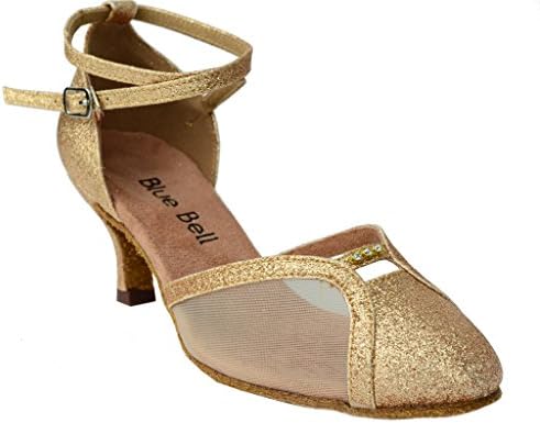 Bluebell Sapatos feitos à mão Feminino Feminino Competição Latina Sapatos de dança -Kim 2,5 Salto - Glitter Gold