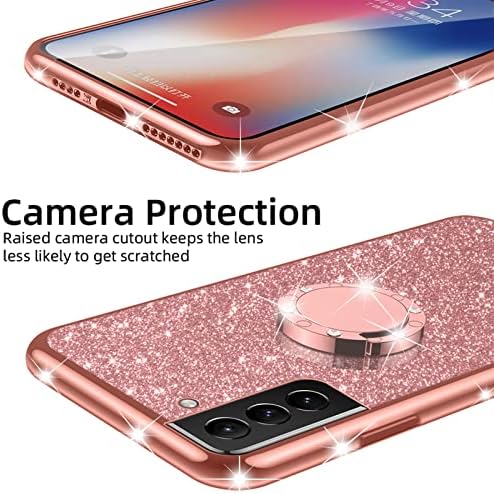 Para Galaxy S22 5G 6.1 Case Luxo Luxo TPU Silft TPU Silicone Glitter Cover para meninas mulheres com anel de diamante Kickstand Bumper